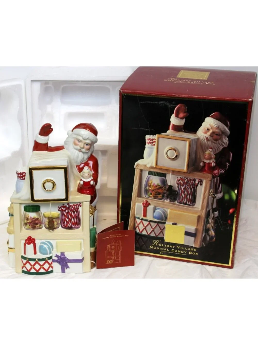 Lenox Santa Holiday Candy Cookie Jar Musical Photo Shot Ceramic Christmas Villag